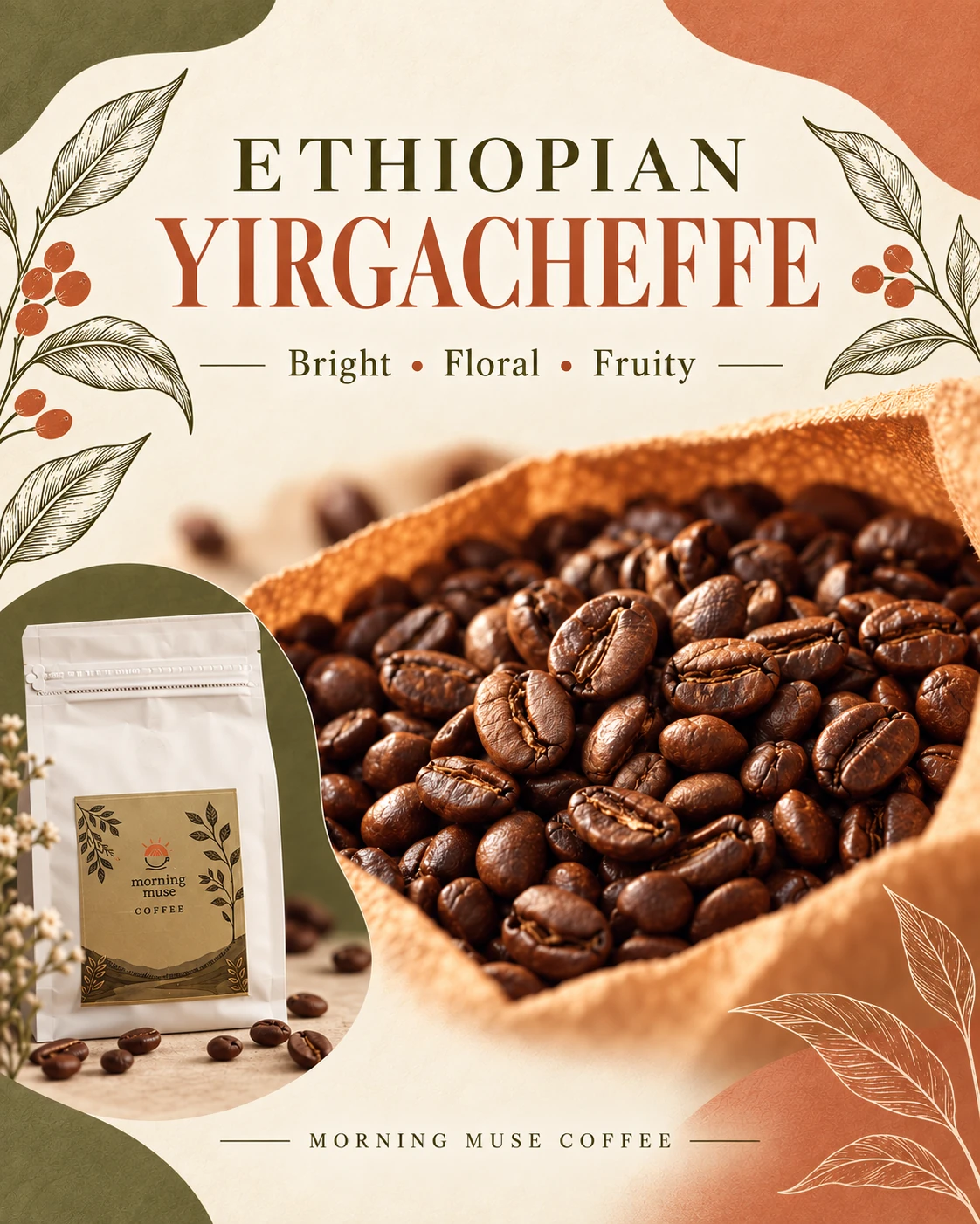 Morning Muse Ethiopian Yirgacheffe coffee with Bright Floral Fruity profile